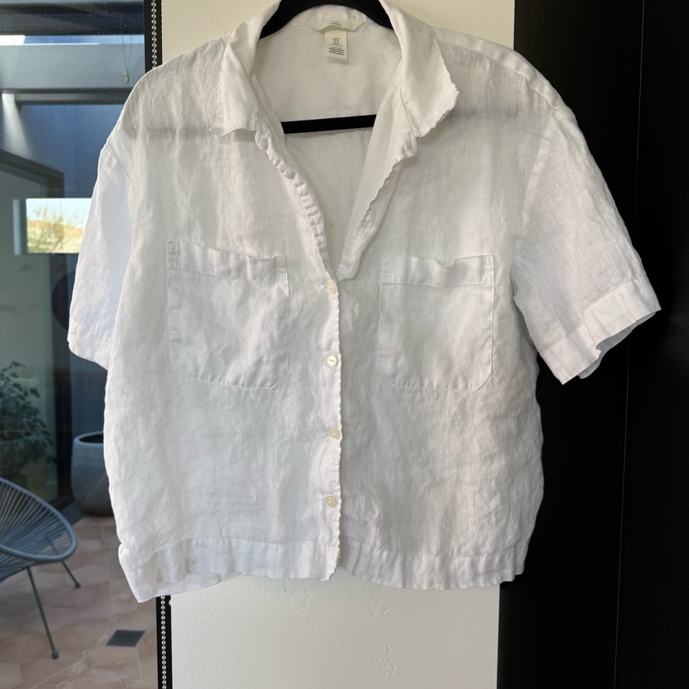 H&M White Linen Short Sleeve Shirt